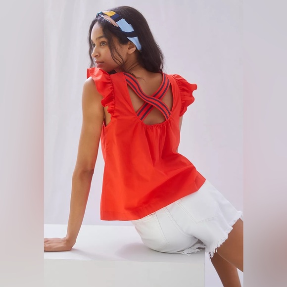 New Women’s Maeve Ruffled Cross-Back Blouse By Anthropologie!!🔥🔥🔥 - Picture 2 of 15